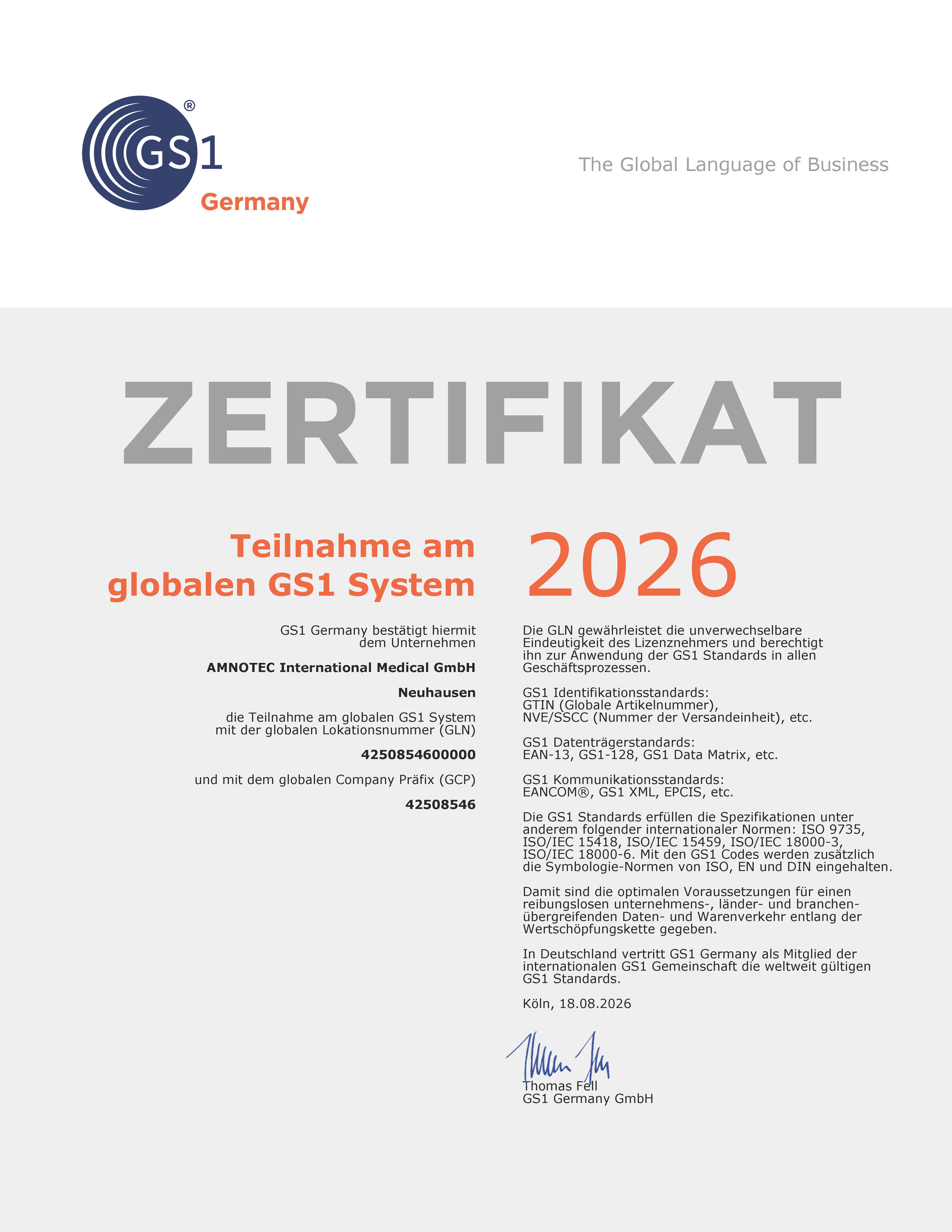DokumentenBild zu Teilnahme am globalen GS1 System